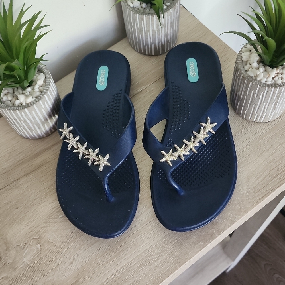 Blue and Silver Sandals with Contoured Footbed